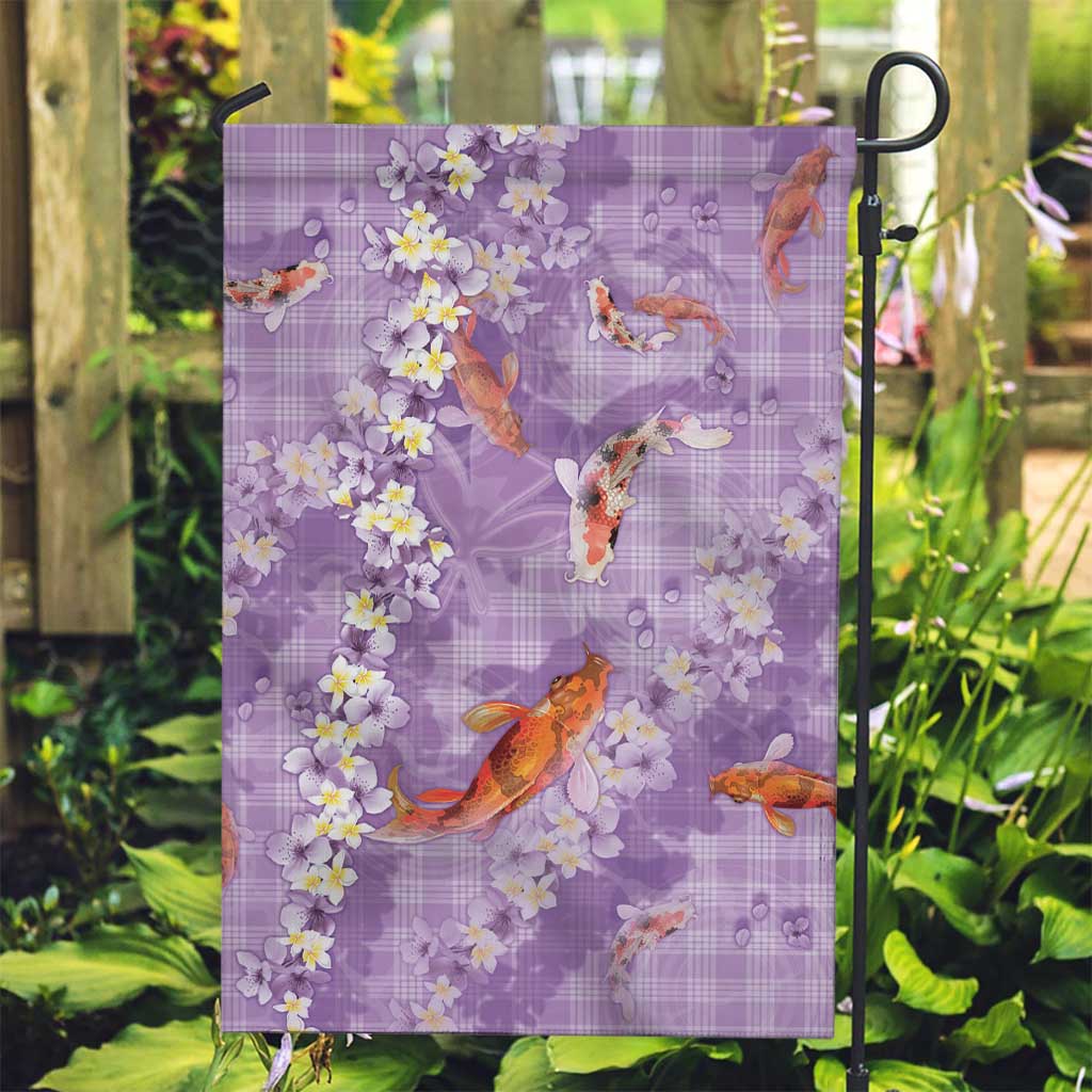 Purple Palaka Hawaiian And Japanese Garden Flag Sakura Lei With Koi Fish - Polynesian Pride