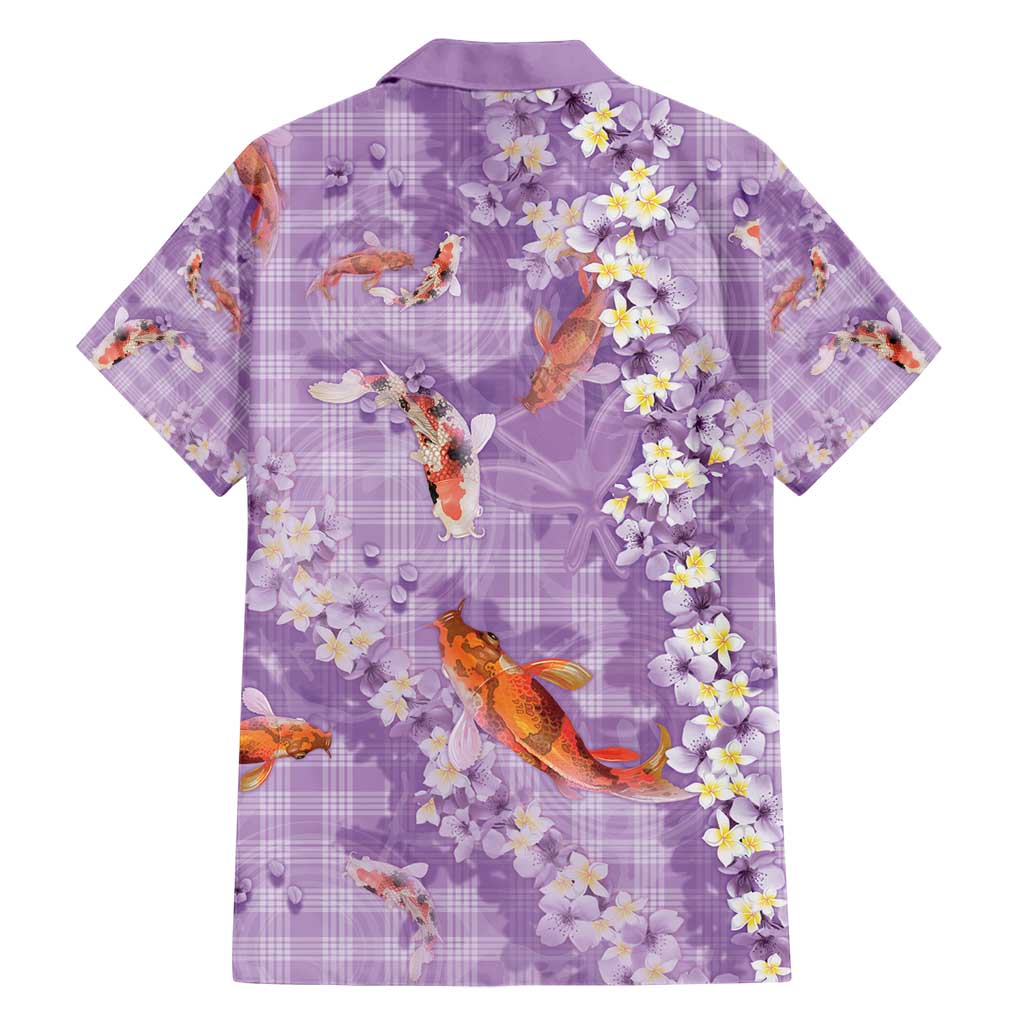 Purple Palaka Hawaiian And Japanese Hawaiian Shirt Sakura Lei With Koi Fish - Polynesian Pride