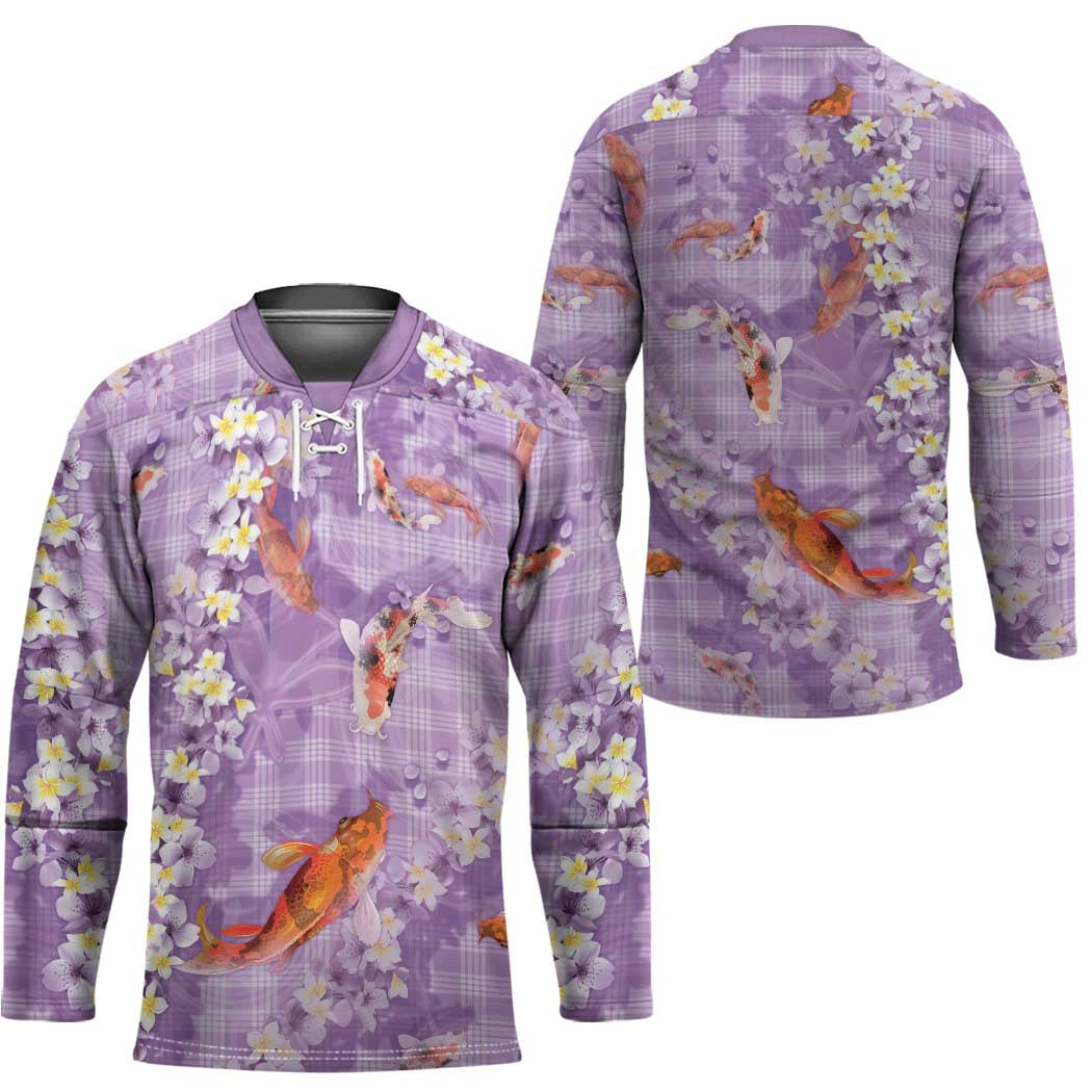 Purple Palaka Hawaiian And Japanese Hockey Jersey Sakura Lei With Koi Fish - Polynesian Pride