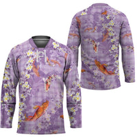 Purple Palaka Hawaiian And Japanese Hockey Jersey Sakura Lei With Koi Fish - Polynesian Pride