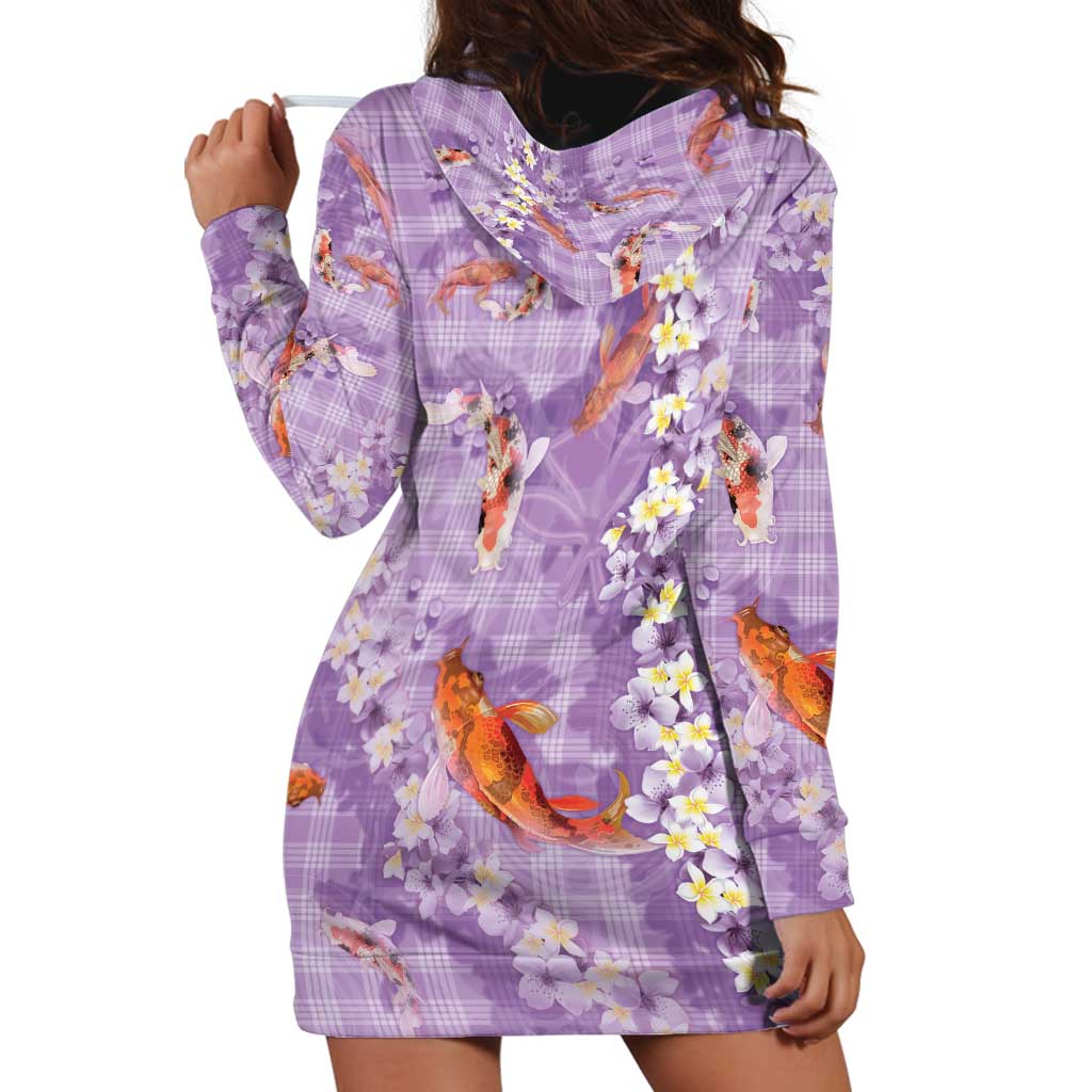 Purple Palaka Hawaiian And Japanese Hoodie Dress Sakura Lei With Koi Fish - Polynesian Pride
