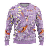Purple Palaka Hawaiian And Japanese Ugly Christmas Sweater Sakura Lei With Koi Fish - Polynesian Pride