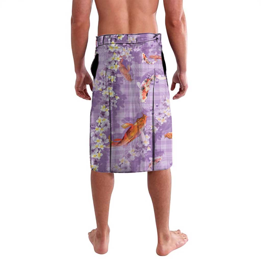 Purple Palaka Hawaiian And Japanese Lavalava Sakura Lei With Koi Fish - Polynesian Pride