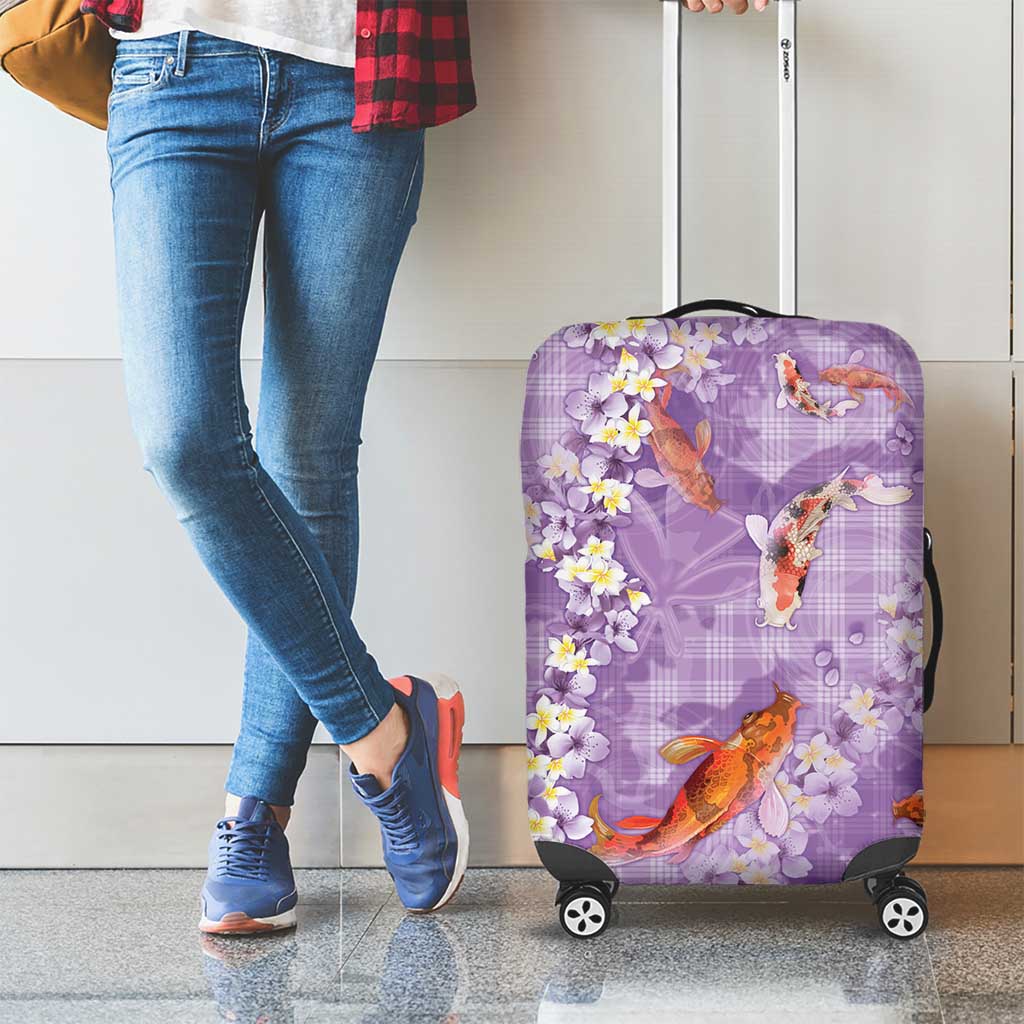 Purple Palaka Hawaiian And Japanese Luggage Cover Sakura Lei With Koi Fish - Polynesian Pride