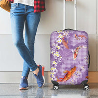 Purple Palaka Hawaiian And Japanese Luggage Cover Sakura Lei With Koi Fish - Polynesian Pride