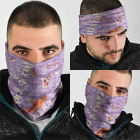Purple Palaka Hawaiian And Japanese Neck Gaiter Sakura Lei With Koi Fish - Polynesian Pride