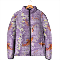 Purple Palaka Hawaiian And Japanese Padded Jacket Sakura Lei With Koi Fish - Polynesian Pride