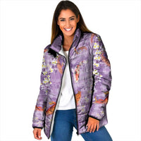 Purple Palaka Hawaiian And Japanese Padded Jacket Sakura Lei With Koi Fish - Polynesian Pride