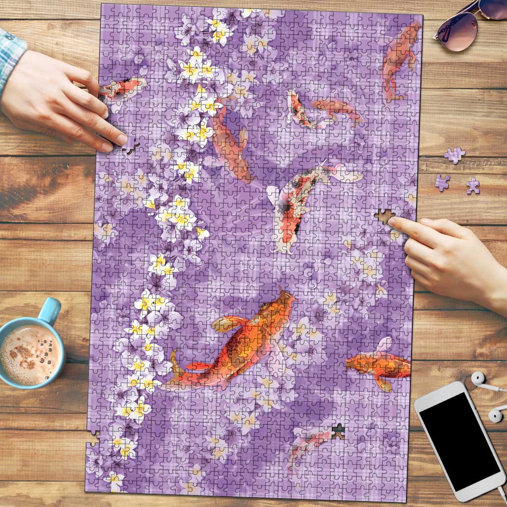 Purple Palaka Hawaiian And Japanese Puzzle Sakura Lei With Koi Fish - Polynesian Pride