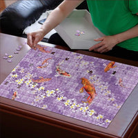 Purple Palaka Hawaiian And Japanese Puzzle Sakura Lei With Koi Fish - Polynesian Pride