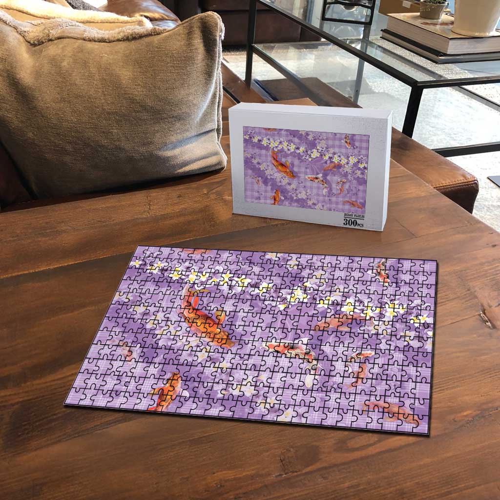 Purple Palaka Hawaiian And Japanese Puzzle Sakura Lei With Koi Fish - Polynesian Pride