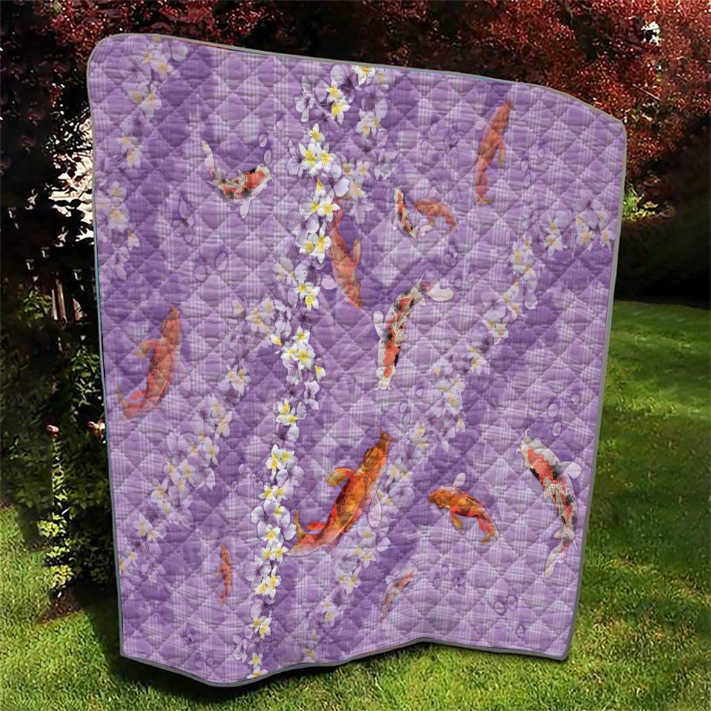 Purple Palaka Hawaiian And Japanese Quilt Sakura Lei With Koi Fish - Polynesian Pride