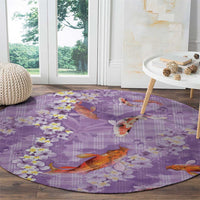 Purple Palaka Hawaiian And Japanese Round Carpet Sakura Lei With Koi Fish - Polynesian Pride