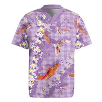 Purple Palaka Hawaiian And Japanese Rugby Jersey Sakura Lei With Koi Fish - Polynesian Pride