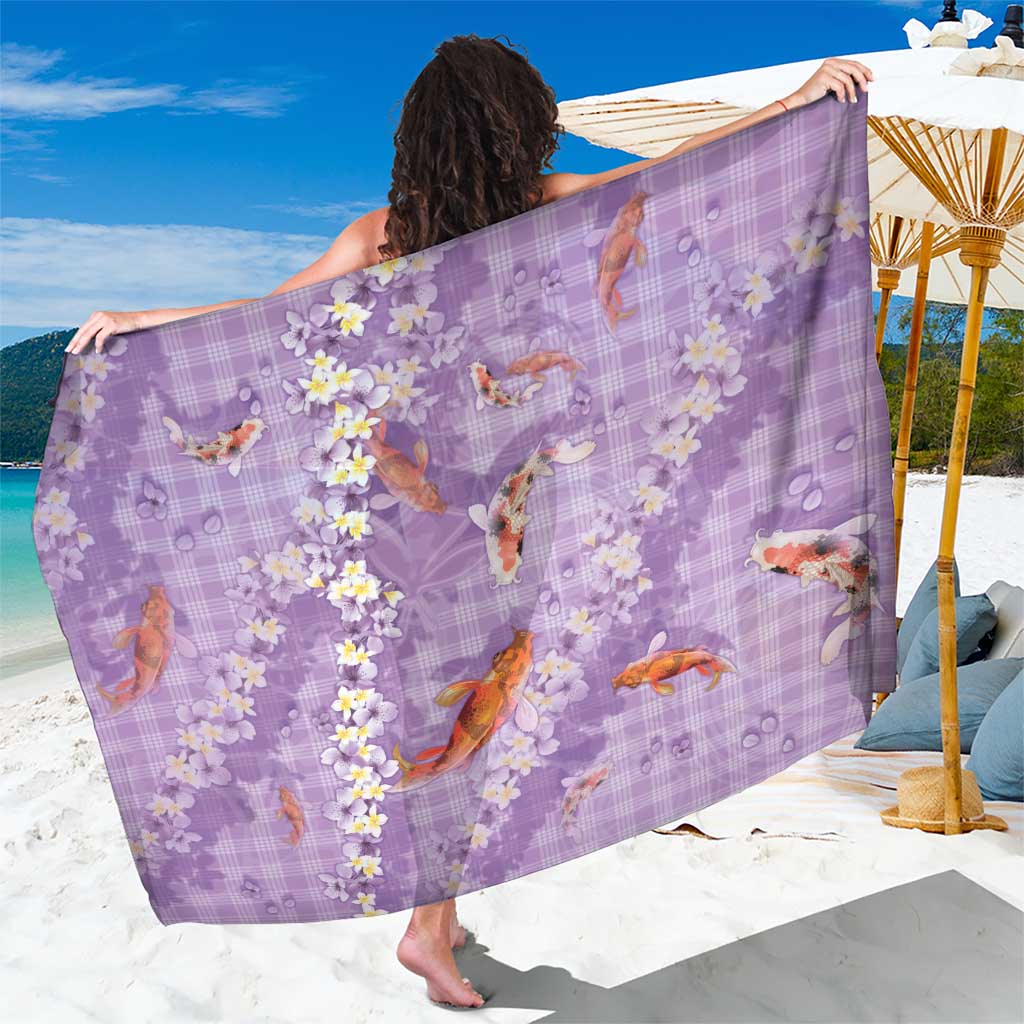 Purple Palaka Hawaiian And Japanese Sarong Sakura Lei With Koi Fish - Polynesian Pride
