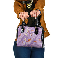 Purple Palaka Hawaiian And Japanese Shoulder Handbag Sakura Lei With Koi Fish - Polynesian Pride
