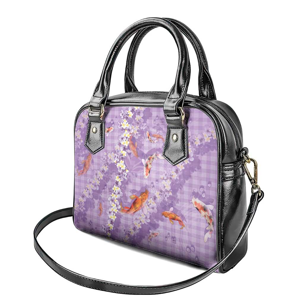 Purple Palaka Hawaiian And Japanese Shoulder Handbag Sakura Lei With Koi Fish - Polynesian Pride