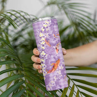 Purple Palaka Hawaiian And Japanese Skinny Tumbler Sakura Lei With Koi Fish - Polynesian Pride