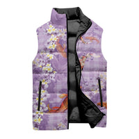 Purple Palaka Hawaiian And Japanese Sleeveless Puffer Jacket Sakura Lei With Koi Fish - Polynesian Pride