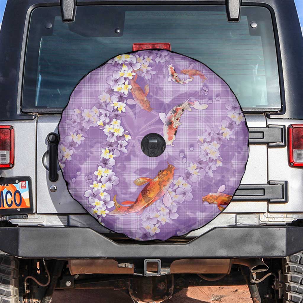 Purple Palaka Hawaiian And Japanese Spare Tire Cover Sakura Lei With Koi Fish - Polynesian Pride