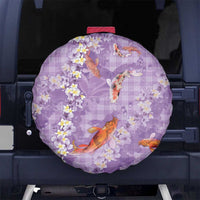 Purple Palaka Hawaiian And Japanese Spare Tire Cover Sakura Lei With Koi Fish - Polynesian Pride