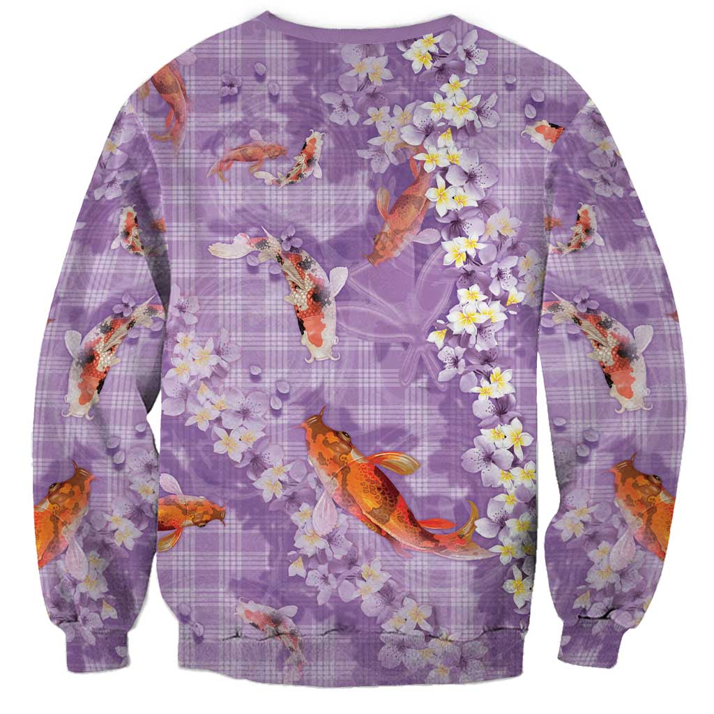 Purple Palaka Hawaiian And Japanese Sweatshirt Sakura Lei With Koi Fish - Polynesian Pride