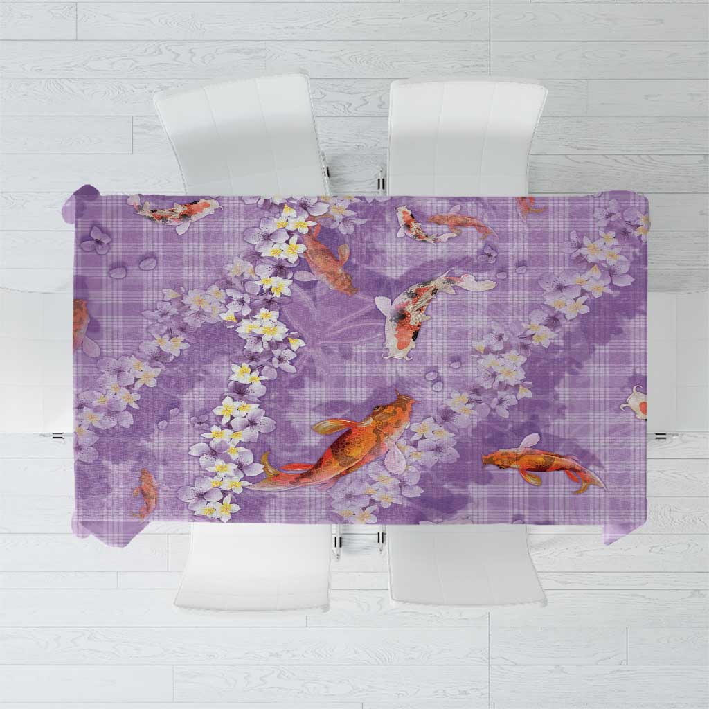 Purple Palaka Hawaiian And Japanese Tablecloth Sakura Lei With Koi Fish - Polynesian Pride