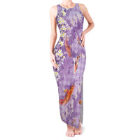 Purple Palaka Hawaiian And Japanese Tank Maxi Dress Sakura Lei With Koi Fish - Polynesian Pride