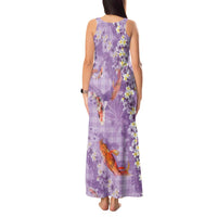 Purple Palaka Hawaiian And Japanese Tank Maxi Dress Sakura Lei With Koi Fish - Polynesian Pride