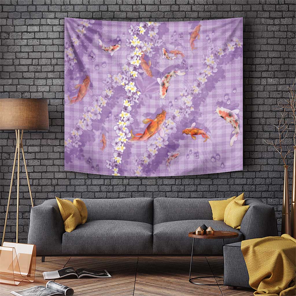 Purple Palaka Hawaiian And Japanese Tapestry Sakura Lei With Koi Fish - Polynesian Pride