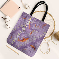 Purple Palaka Hawaiian And Japanese Tote Bag Sakura Lei With Koi Fish - Polynesian Pride