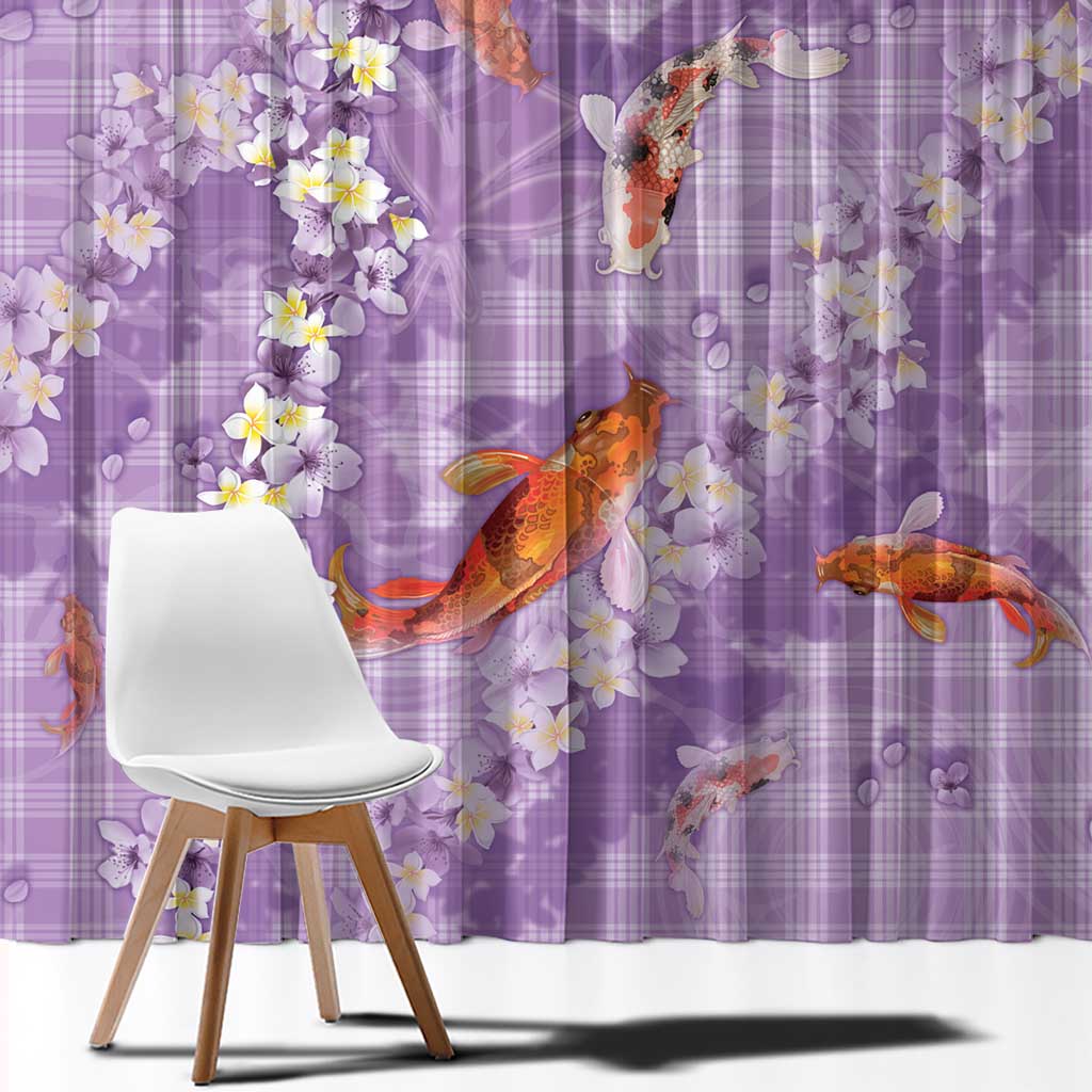 Purple Palaka Hawaiian And Japanese Window Curtain Sakura Lei With Koi Fish - Polynesian Pride