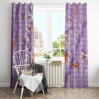 Purple Palaka Hawaiian And Japanese Window Curtain Sakura Lei With Koi Fish - Polynesian Pride