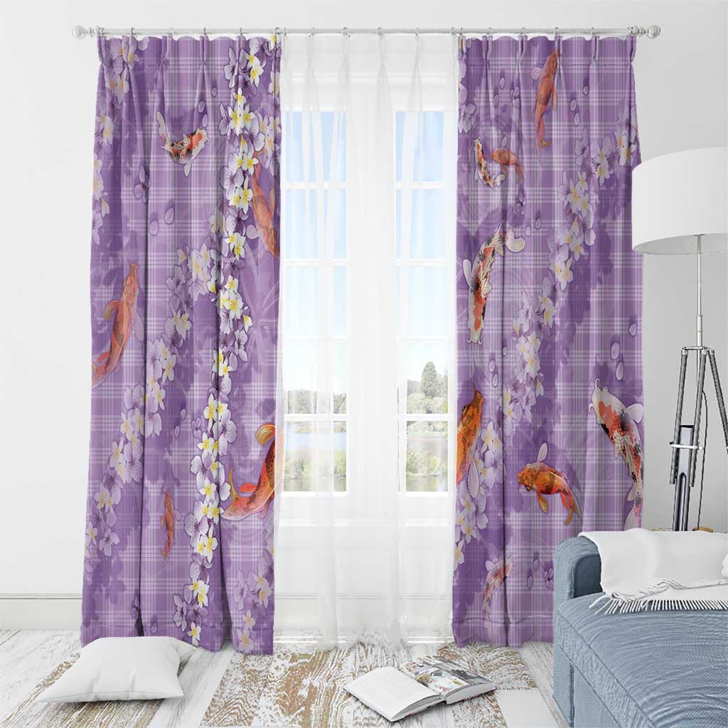 Purple Palaka Hawaiian And Japanese Window Curtain Sakura Lei With Koi Fish - Polynesian Pride