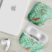 Green Palaka Hawaiian And Japanese AirPods Case Sakura Lei With Koi Fish - Polynesian Pride