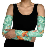 Green Palaka Hawaiian And Japanese Arm Sleeves Sakura Lei With Koi Fish - Polynesian Pride