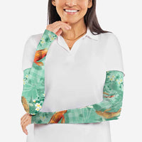 Green Palaka Hawaiian And Japanese Arm Sleeves Sakura Lei With Koi Fish - Polynesian Pride