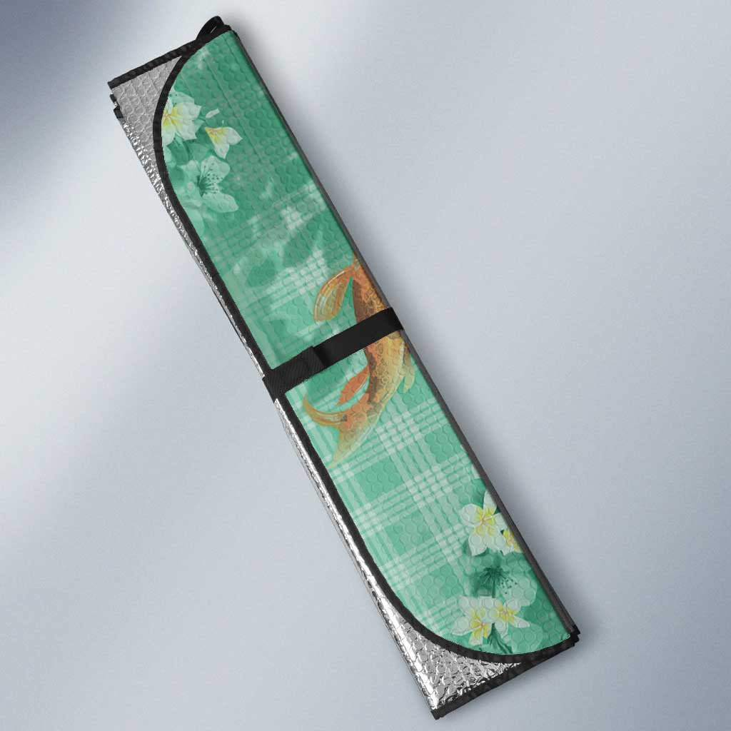 Green Palaka Hawaiian And Japanese Auto Sun Shade Sakura Lei With Koi Fish - Polynesian Pride