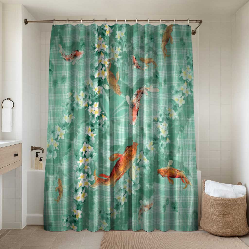 Green Palaka Hawaiian And Japanese Bathroom Set Sakura Lei With Koi Fish - Polynesian Pride