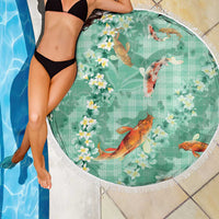Green Palaka Hawaiian And Japanese Beach Blanket Sakura Lei With Koi Fish - Polynesian Pride