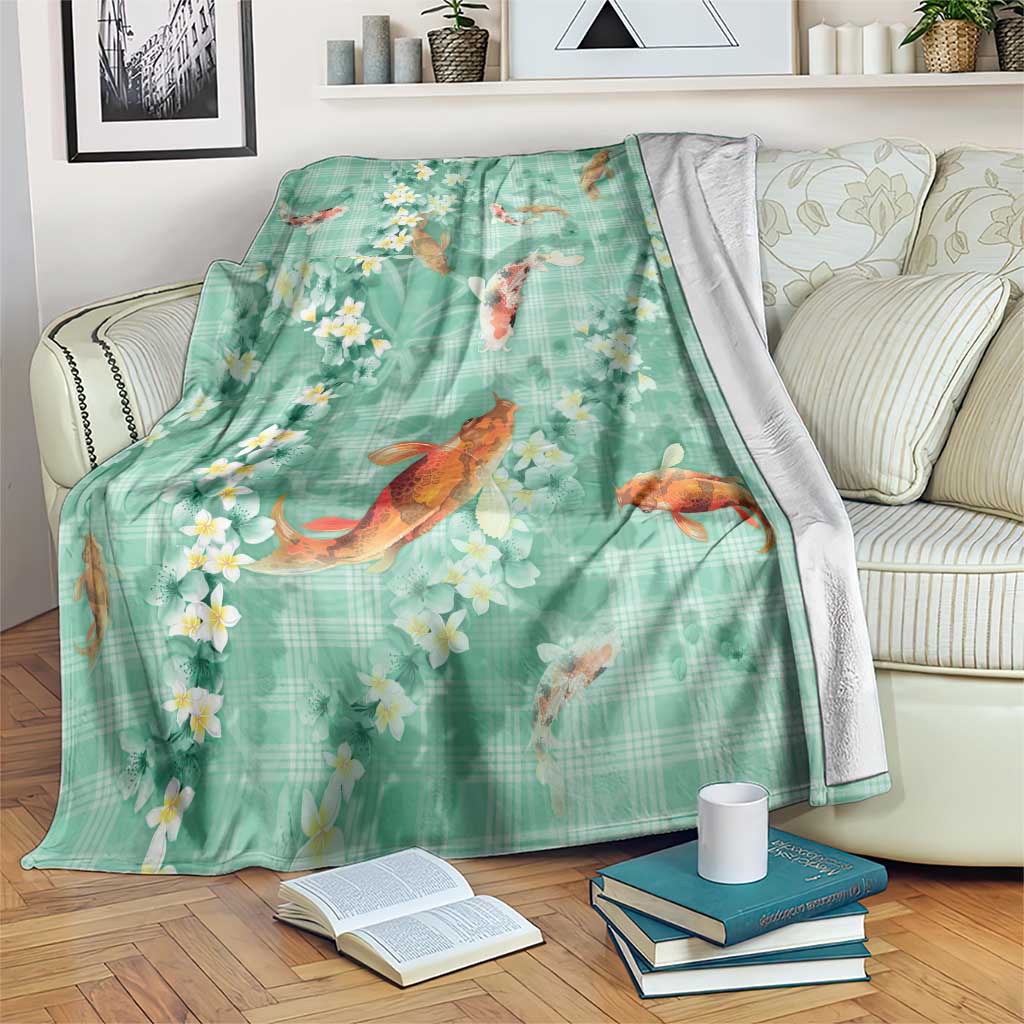 Green Palaka Hawaiian And Japanese Blanket Sakura Lei With Koi Fish - Polynesian Pride