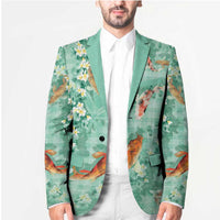 Green Palaka Hawaiian And Japanese Blazer Sakura Lei With Koi Fish - Polynesian Pride