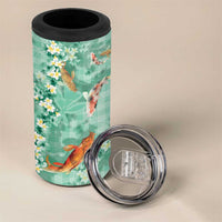 Green Palaka Hawaiian And Japanese 4 in 1 Can Cooler Tumbler Sakura Lei With Koi Fish - Polynesian Pride