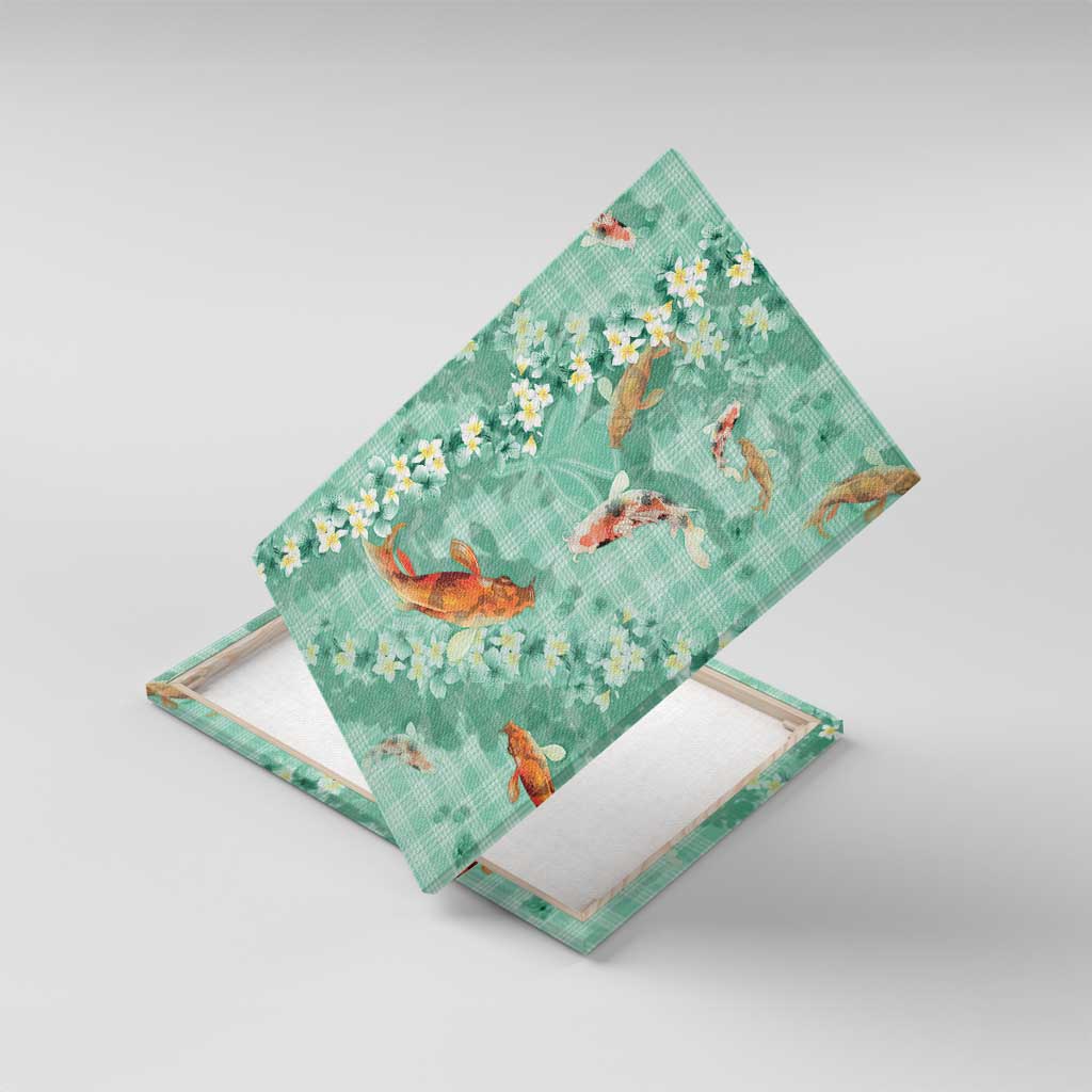 Green Palaka Hawaiian And Japanese Canvas Wall Art Sakura Lei With Koi Fish - Polynesian Pride