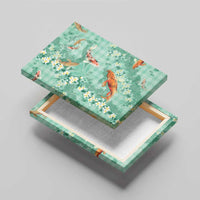 Green Palaka Hawaiian And Japanese Canvas Wall Art Sakura Lei With Koi Fish - Polynesian Pride