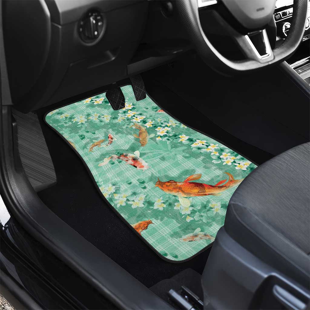 Green Palaka Hawaiian And Japanese Car Mats Sakura Lei With Koi Fish - Polynesian Pride