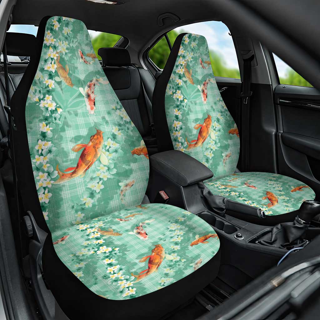 Green Palaka Hawaiian And Japanese Car Seat Cover Sakura Lei With Koi Fish - Polynesian Pride