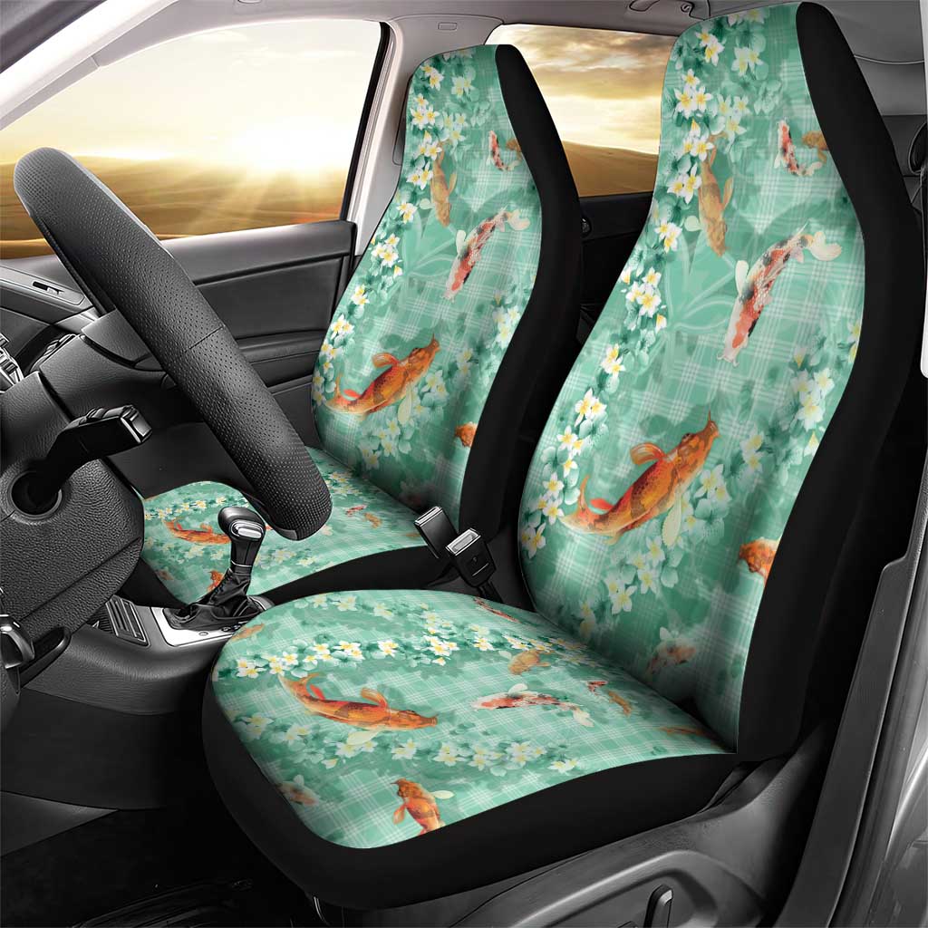 Green Palaka Hawaiian And Japanese Car Seat Cover Sakura Lei With Koi Fish - Polynesian Pride