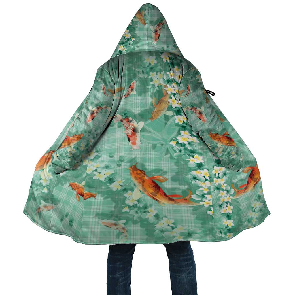 Green Palaka Hawaiian And Japanese Cloak Sakura Lei With Koi Fish - Polynesian Pride