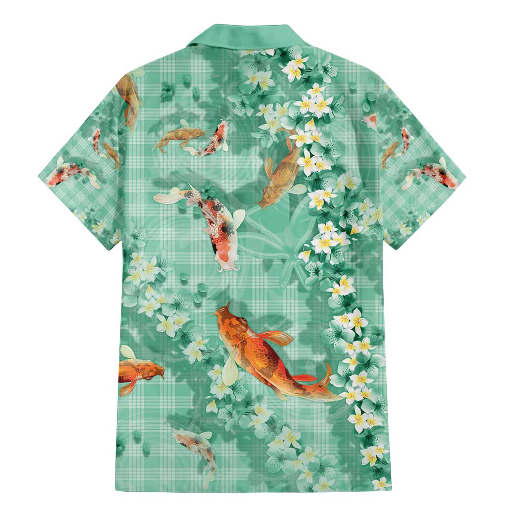 Green Palaka Hawaiian And Japanese Family Matching Mermaid Dress and Hawaiian Shirt Sakura Lei With Koi Fish - Polynesian Pride